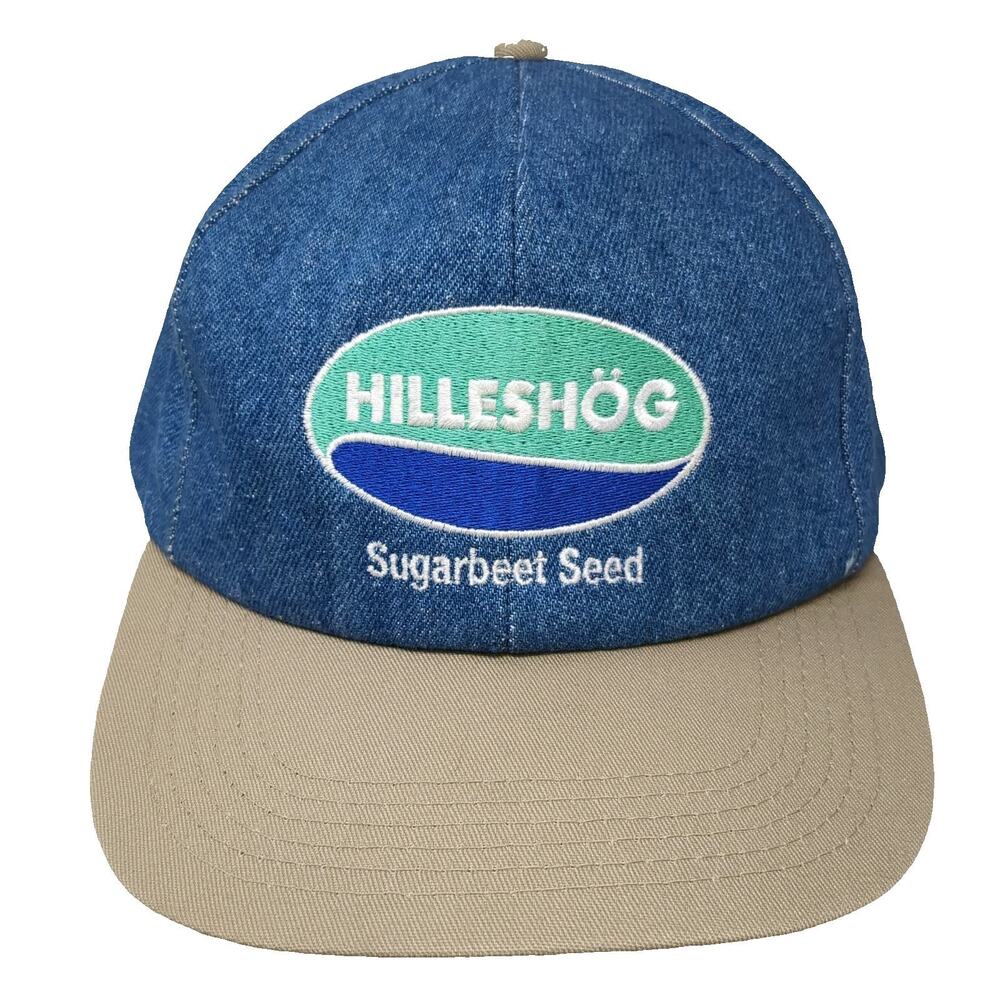 K-Products Snapback Hat Blue Beige OS Hilleshog Sugarbeet Seed Denim Vintage